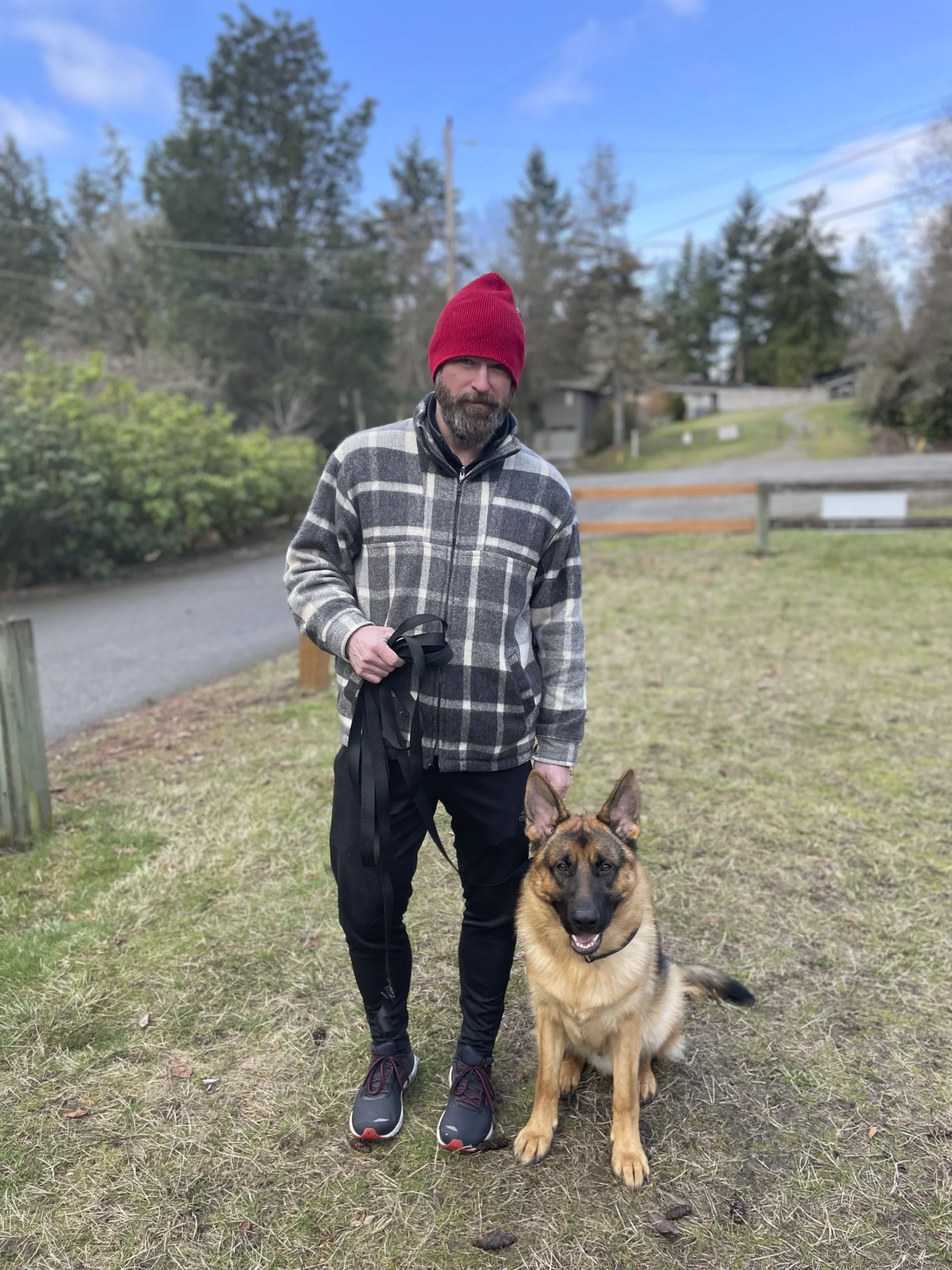 Man standing with dog